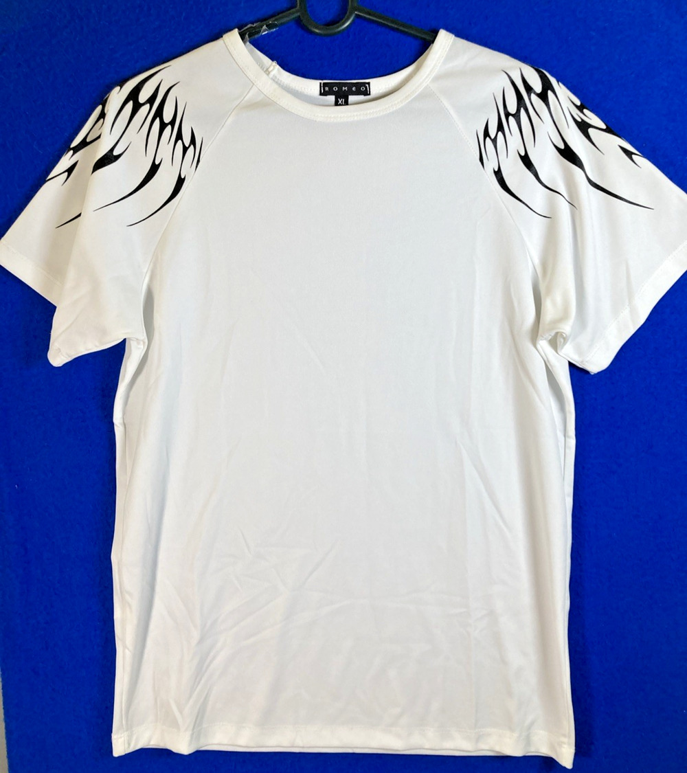 Romeo Men's T-Shirt White Tribal Wing Graphic Shoulder Print Size XL NWOT